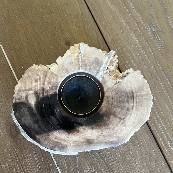 Genuine petrified wood tea light holder & decorative object natural cream black - Picture 6 of 16